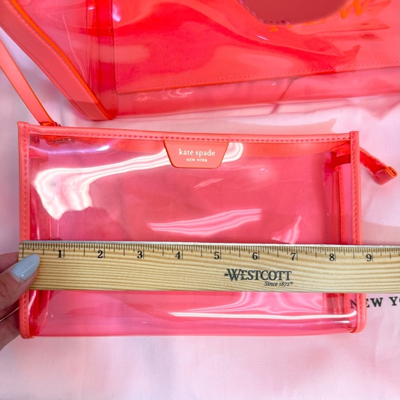 NWT-Kate Spade Neon Clear Tote and Pouch & Wristlet Pool Set of 3 Beach Stadium - Picture 7 of 16